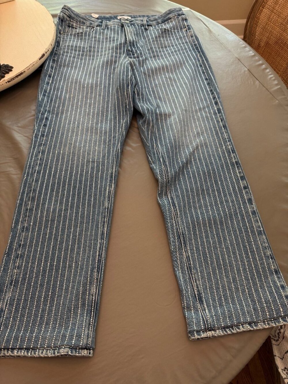 Good American Good Icon Straight Leg Rhinestone jeans NWT